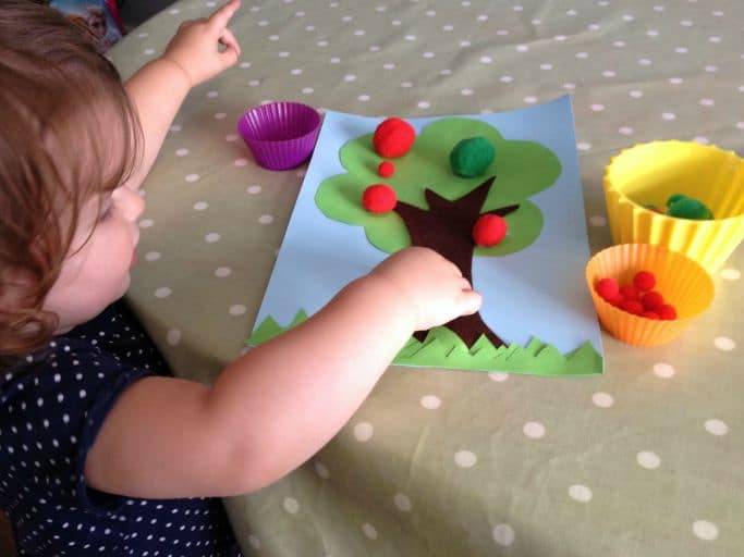 pom pom apple tree activity for toddlers