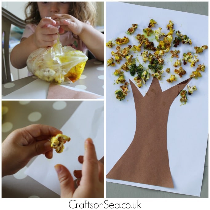 popcorn autumn tree craft for kids