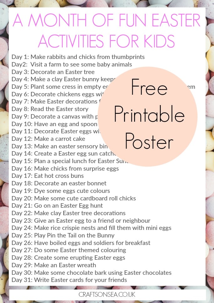 fun easter activities for kids free printable poster bucket list