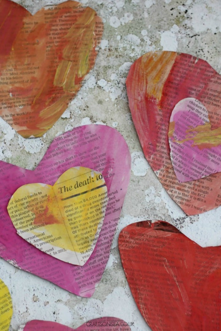 heart craft for kids using newspaper