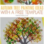 autumn tree painting ideas for kids with a free template