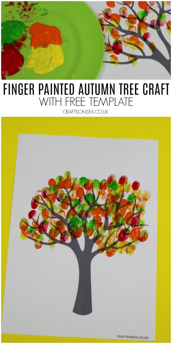 finger printed autumn tree craft with template