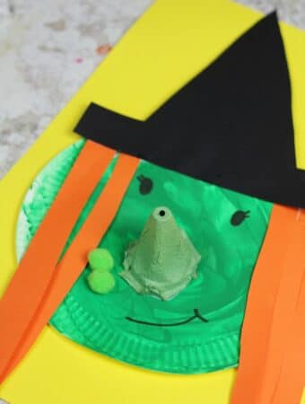 easy witch craft for kids using a paper plate and egg box