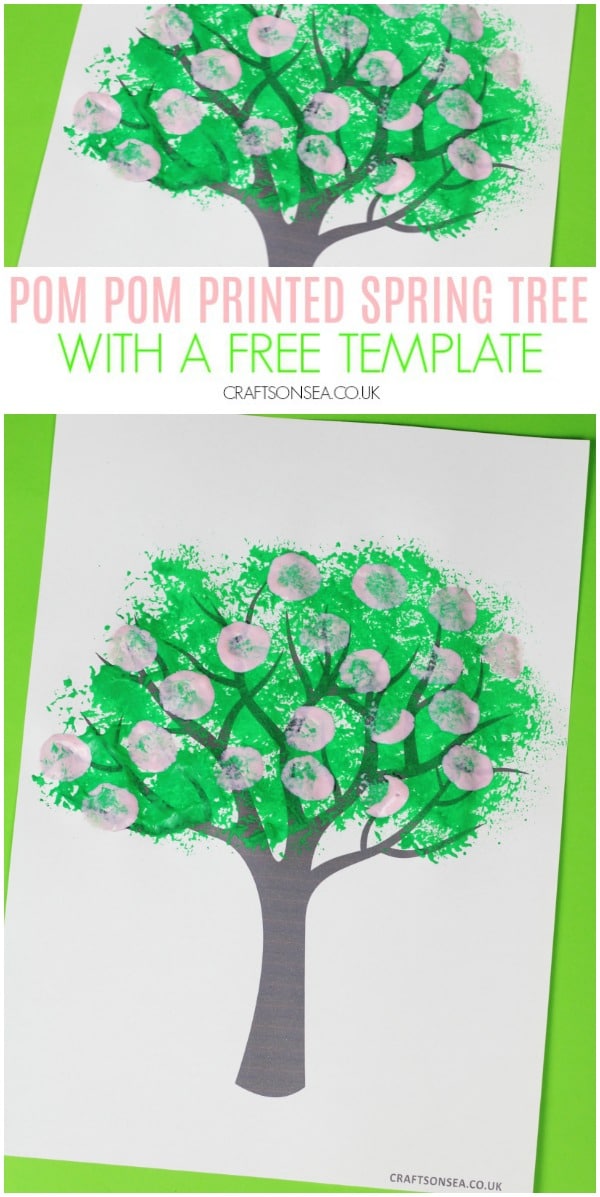 pom pom printed spring tree craft for kids preschool toddlers #kidscrafts #springcrafts