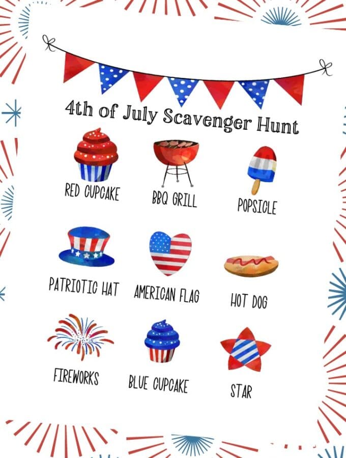 4th of July Scavenger Hunt for Kids with a free printable