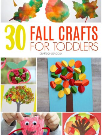 collage of fall crafts for toddlers suitable for one two and three year olds