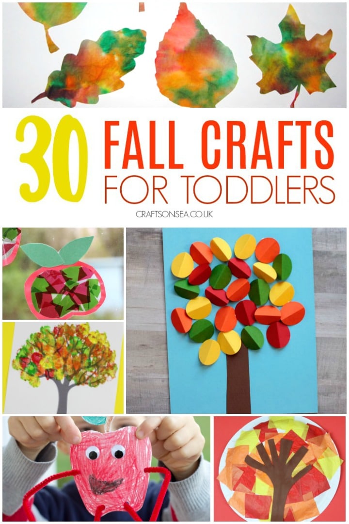 collage of fall crafts for toddlers suitable for one two and three year olds