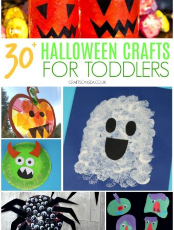 collage of halloween crafts for toddlers one two three year olds with ghost pumpkin and monster crafts