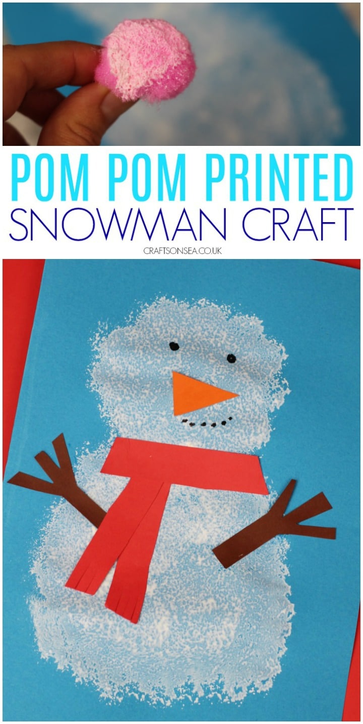 snowman craft for kids pom pom printed