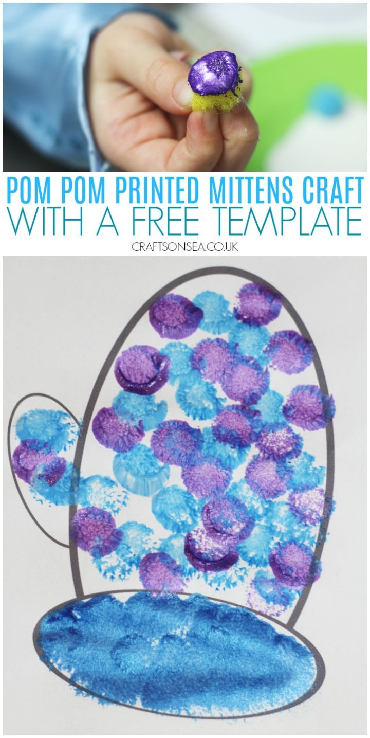 pom pom printed mittens craft with a free template