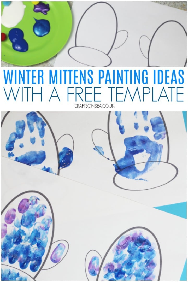 winter mittens painting ideas with a free template