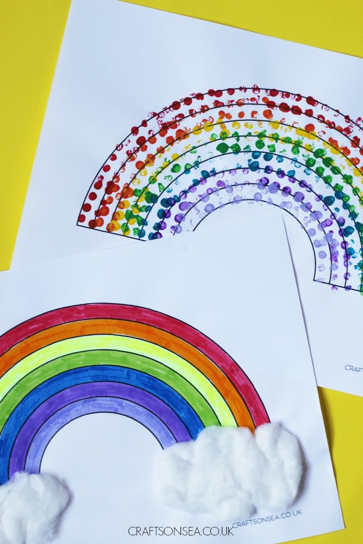 easy rainbow crafts for kids cotton wool and lego printed activities