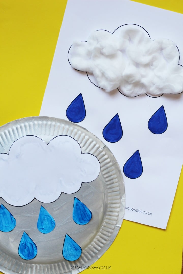 rain crafts for kids paper plate and cotton wool activities