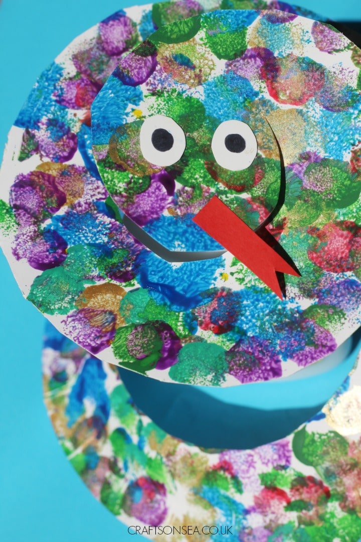 paper plate snake craft for kids pom poms