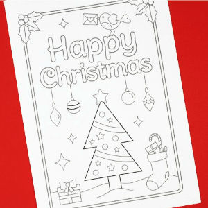 Christmas tree free printable card for kids to colour in