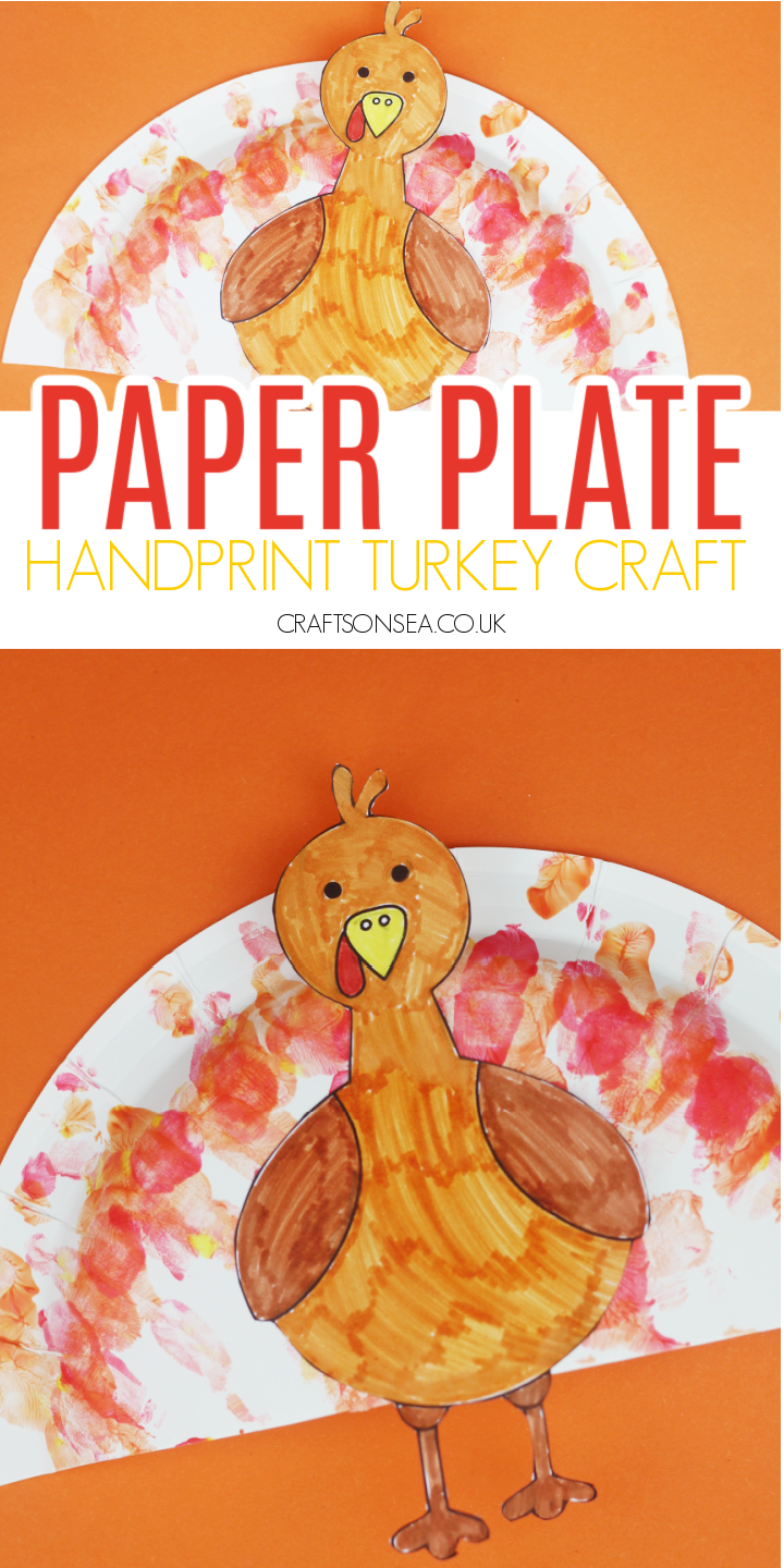 paper plate handprint turkey craft for kids