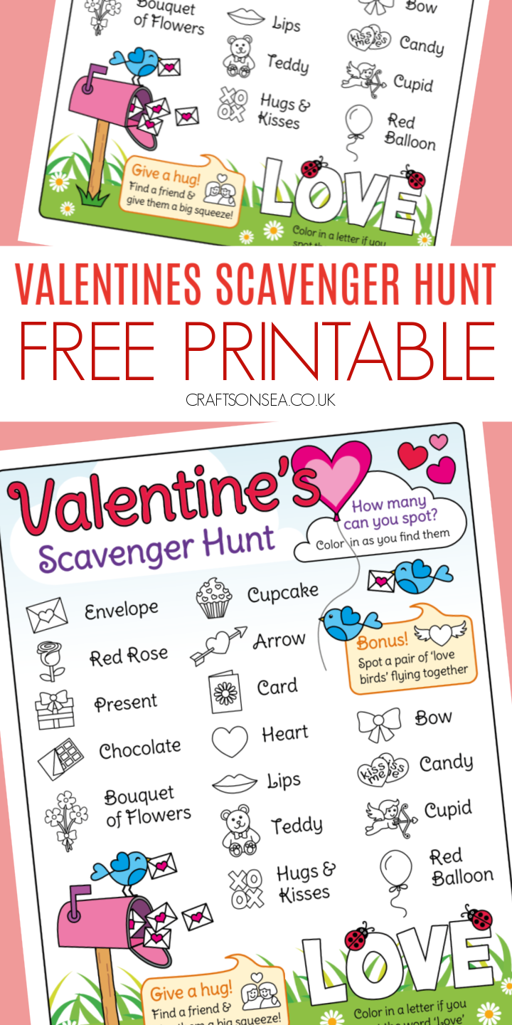 Valentines day scavenger hunt for kids free printable PDF