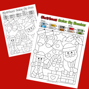 christmas color by number printables with santa and a christmas tree