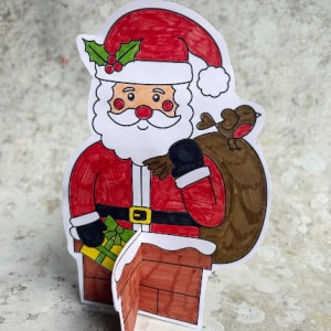 free printable Santa Christmas card with a 3D design for kids to color
