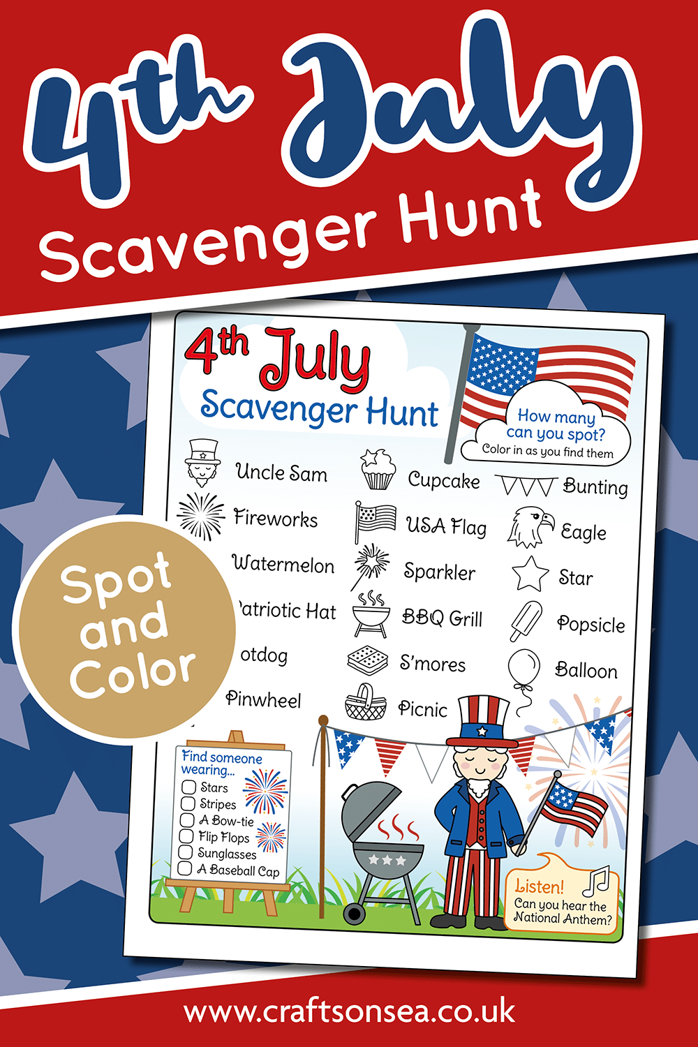 4th of July Scavenger Hunt for kids free printable
