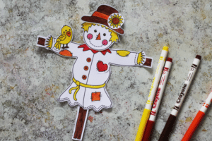 free scarecrow template for kids to color and paste finished activity