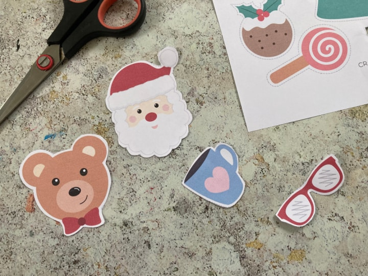 cut out elf masks from printable showing teddy, santa and glasses designs
