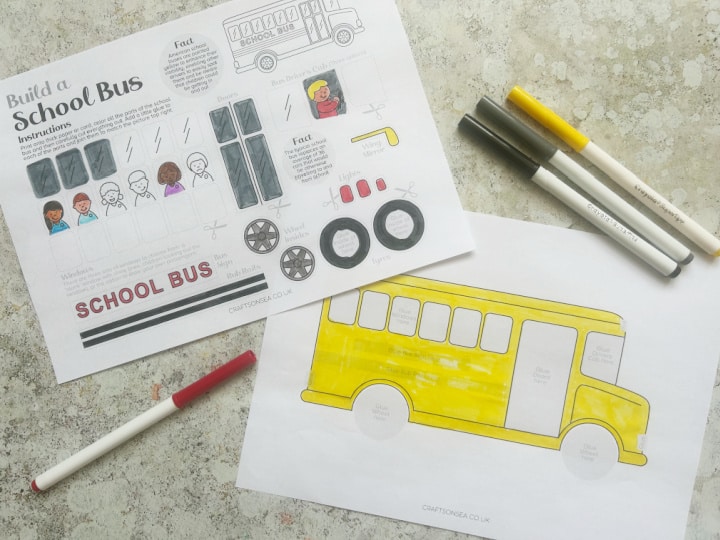 colored school bus craft template