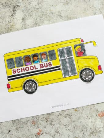 Cut and paste school bus craft printable for kids