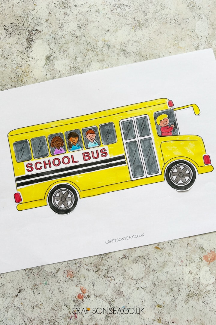 Cut and paste school bus craft printable for kids