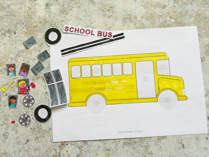 cut out printable school bus craft pieces