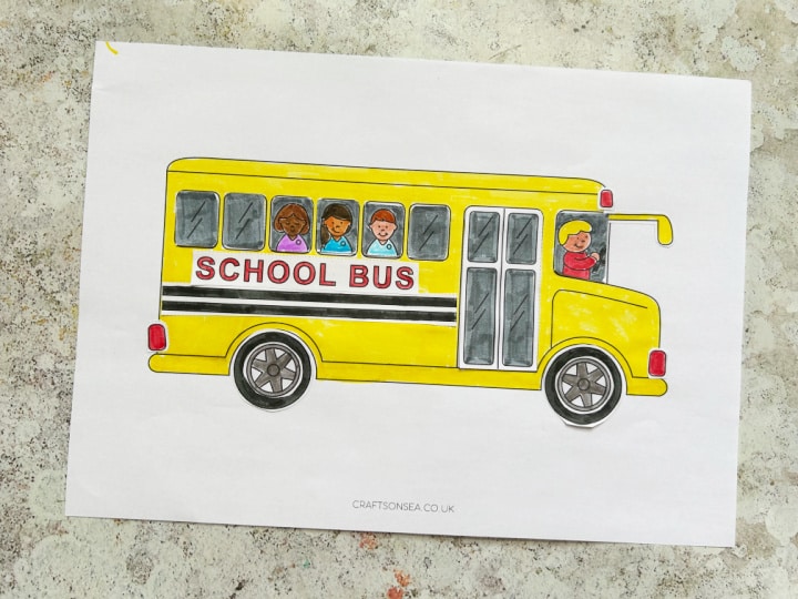 Finished printable school bus cut and paste craft