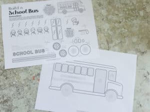 school bus cut and paste craft template printed onto white paper