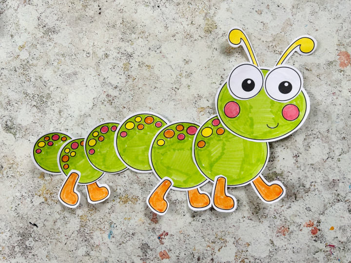 Assembling a paper caterpillar craft using a printable template