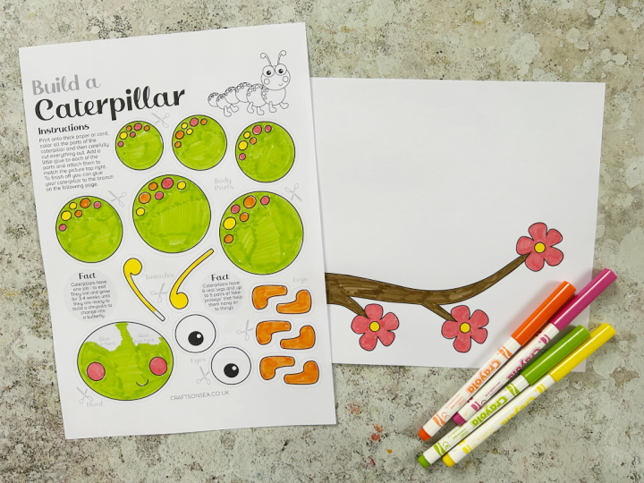 colored in build a caterpillar craft printable