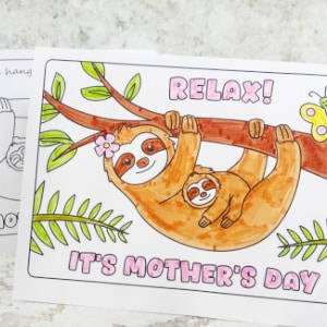 free Mothers day printable sloth card for kids