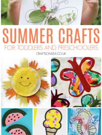 collage of easy summer crafts for toddlers and preschoolers