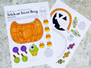 Colored in Halloween trick or treat bag printable