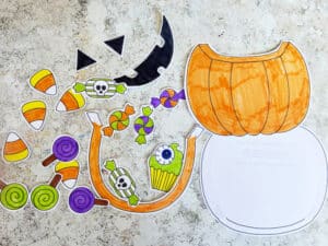 Cut out trick or treat bag pieces ready to be glued together