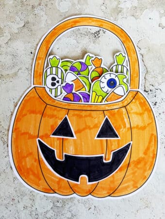 Printable Trick or Treat Bag Craft for kids to color cut and paste