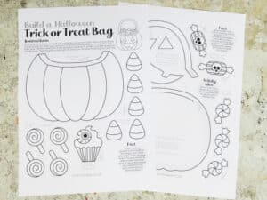 Printable trick or treat bag craft template for kids to color