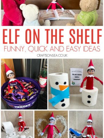 Easy and funny elf on the shelf ideas for Christmas including simple elf pranks and activities