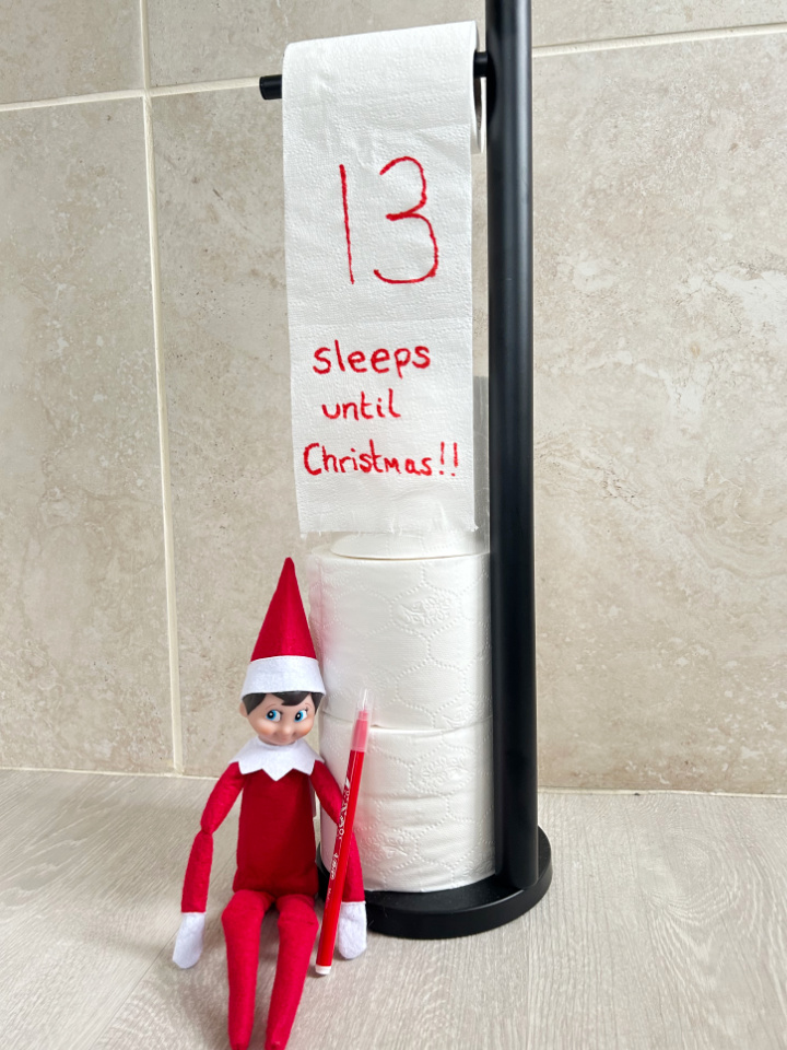 Elf on the shelf besides a toilet roll Christmas countdown