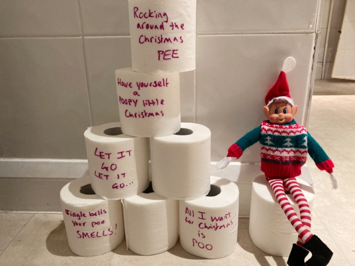 quick Christmas elf idea decorating toilet rolls