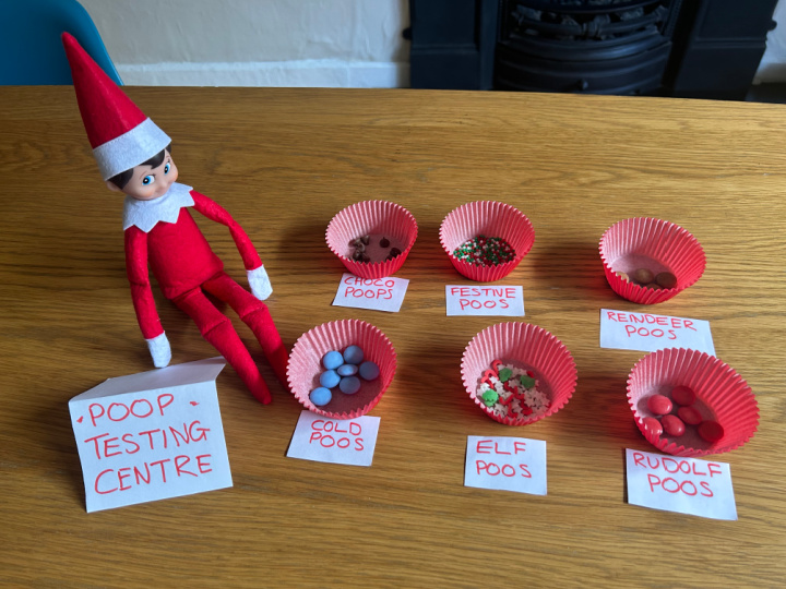 elf poop testing station with treats