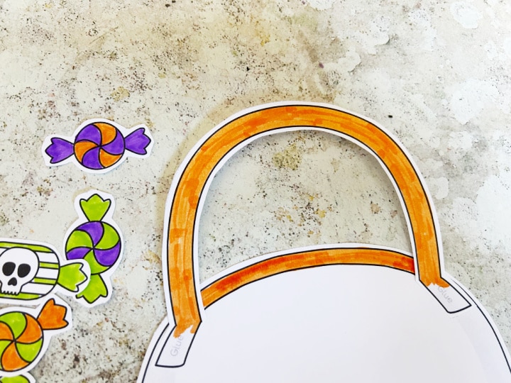 handle for cut and paste trick or treat bag craft
