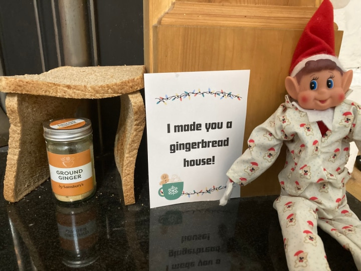 quick Christmas elf gingerbread house joke with bread