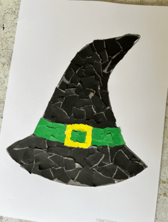 torn paper halloween craft for kids using a free witches hat template