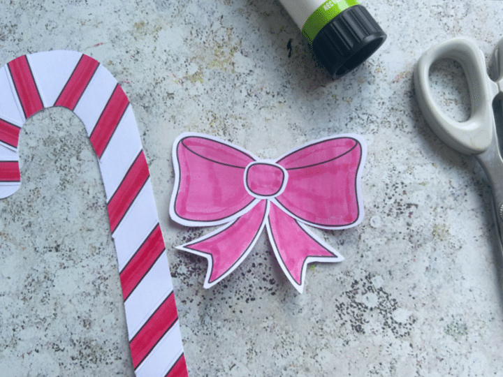 Cut and paste bow for candy cane craft