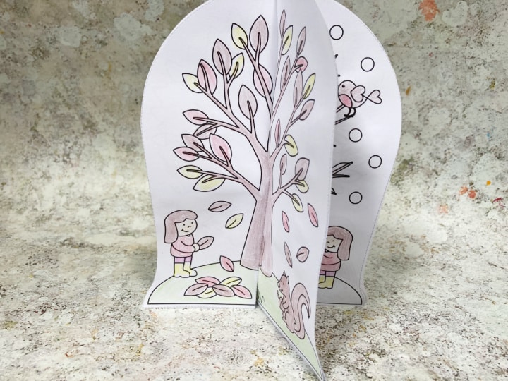 printable four seasons tree craft for kids to color in