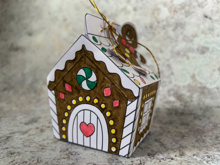 gingerbread house gift box craft made using printable template